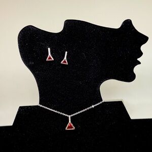 Sterling silver earrings and pendant set. Stainless steel chain